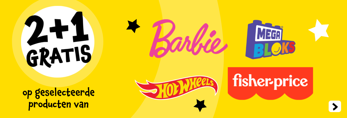 2 plus 1 gratis op geselecteerde artikelen van Barbie, Fisher-Price, Mega Bloks en Hot Wheels